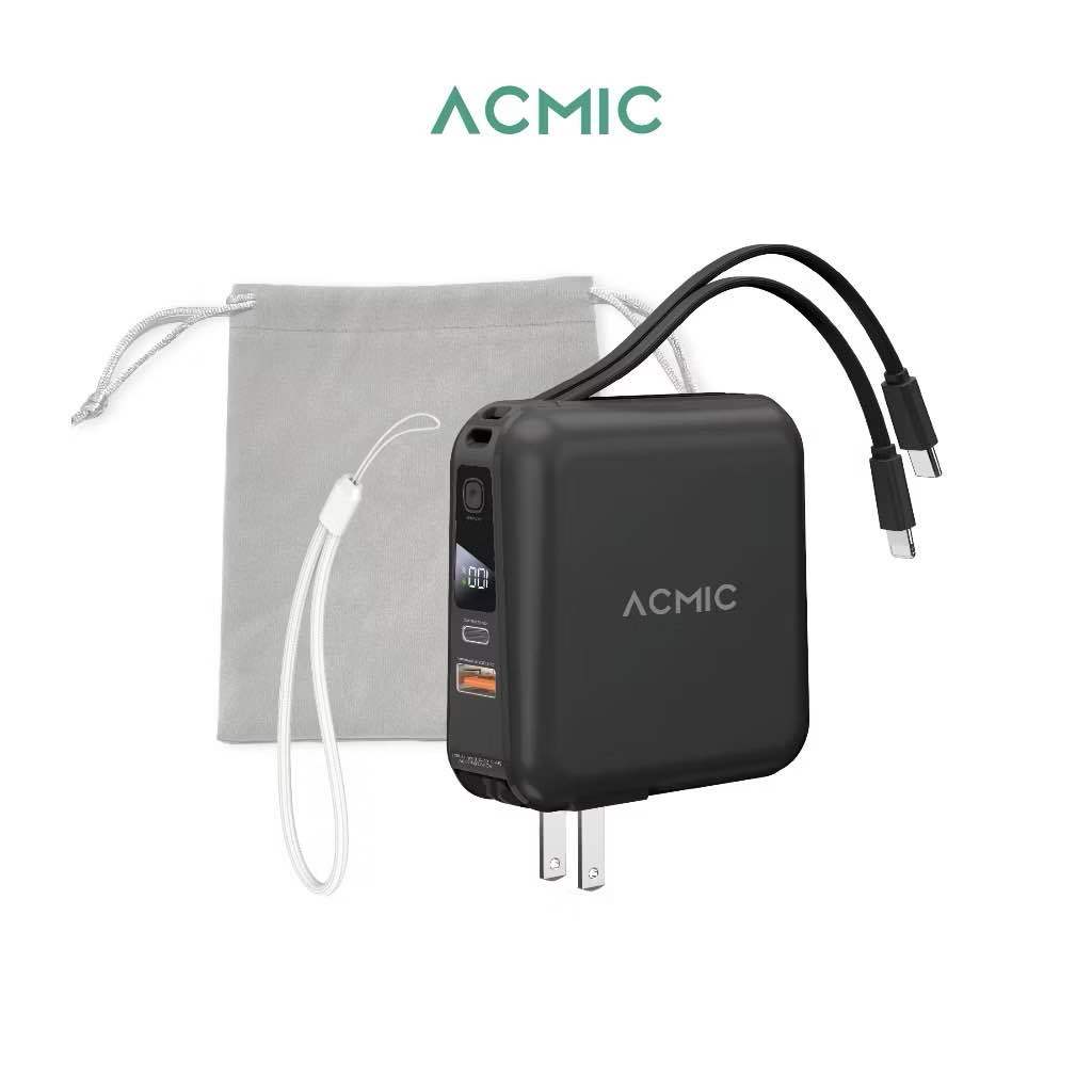 Power Bank ACMIC A15 15000mAh สีม่วงวางบนโต๊ะ ชาร์จ PD20W 4 พอร์ต