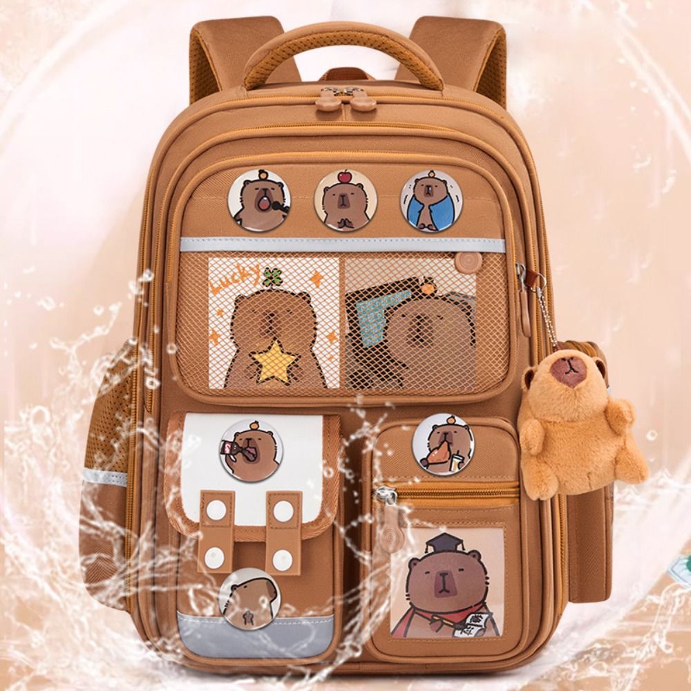 กระเป๋าเป้ Capybara ลายการ์ตูน Small-Coffee วางบนพื้นเรียบ ดูน่ารักและจุได้มาก