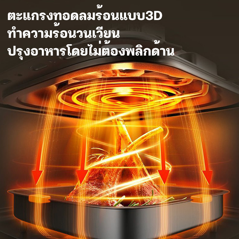 หม้อทอดไร้น้ำมัน Muller 6L Cyclone Air สีขาววางบนเคาน์เตอร์ หมุนเวียนลมร้อน 360°