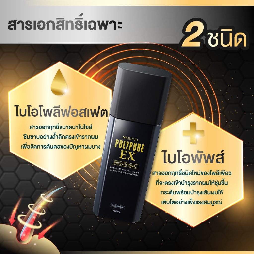 ชุด Polypure EX สไลด์ผมก่อน-หลัง โชว์ลดผมร่วงปลูกผมใหม่เห็นผล