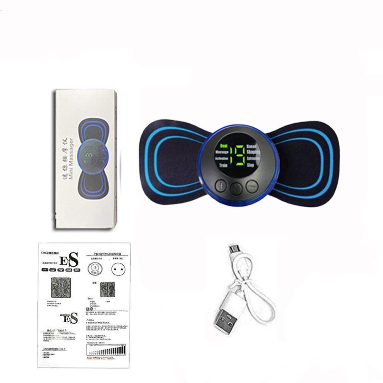 เครื่องนวดคอไฟฟ้า 8 โหมดสั่นแม่เหล็กสีดำวางบนโต๊ะ นวดคอไหล่