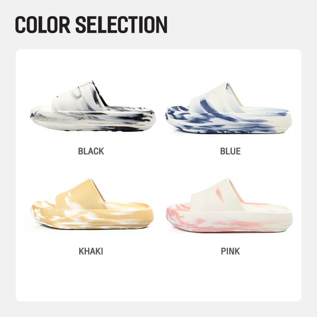 รองเท้าแตะ EVA สีน้ำเงิน ใกล้ชิดเผยรายละเอียดลายนูนกันลื่น